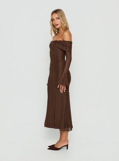 Perdita Long Sleeve Lace Maxi Dress Dark Brown