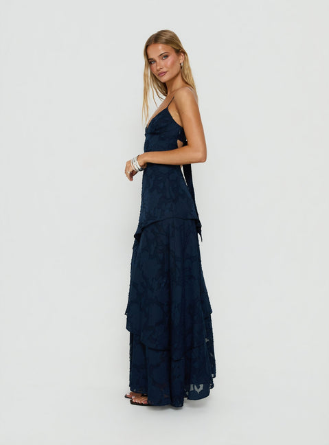 Lyricah Tiered Tie Back Maxi Dress Navy