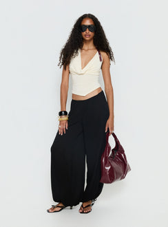 back view of model wearing Princess Polly Moondancer Balloon Pants Black Mid Rise Pants 