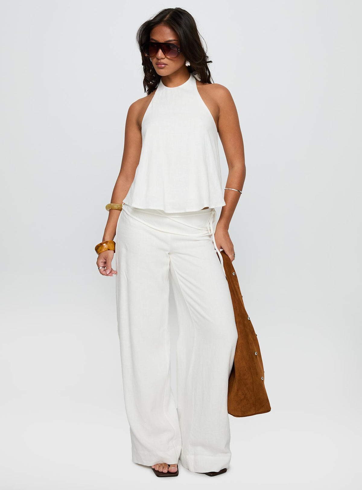 Silver Moon Linen Blend Tie Pants White Tall