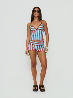Makira Halter Top Brown / Blue Stripe