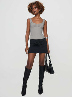 front view of model wearing Princess Polly Rehna Top Grey Sleeveless V-Neck 