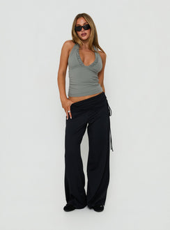 Crafted with Daily Define Ruched Tie Side Pants Black in womens-regular-pants featuring high-rise waist detail view of model wearing