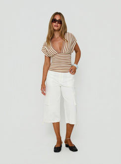 Eleanorre Batwing V Neck Top Brown Stripe