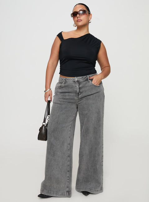 front view of model wearing Princess Polly Wolfie High Rise Wide Leg Slouchy Jeans Steel Curve High Rise Jeans Jeans 
