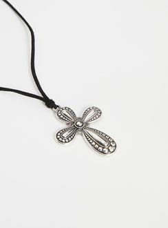 Silver-toned pendant necklace Cord style chain, adjustable length, lobster clasp fastening