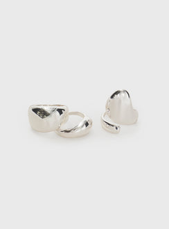 Silver-toned ring pack Pack of three, chunky style, lightweight Princess Polly Lower Impact