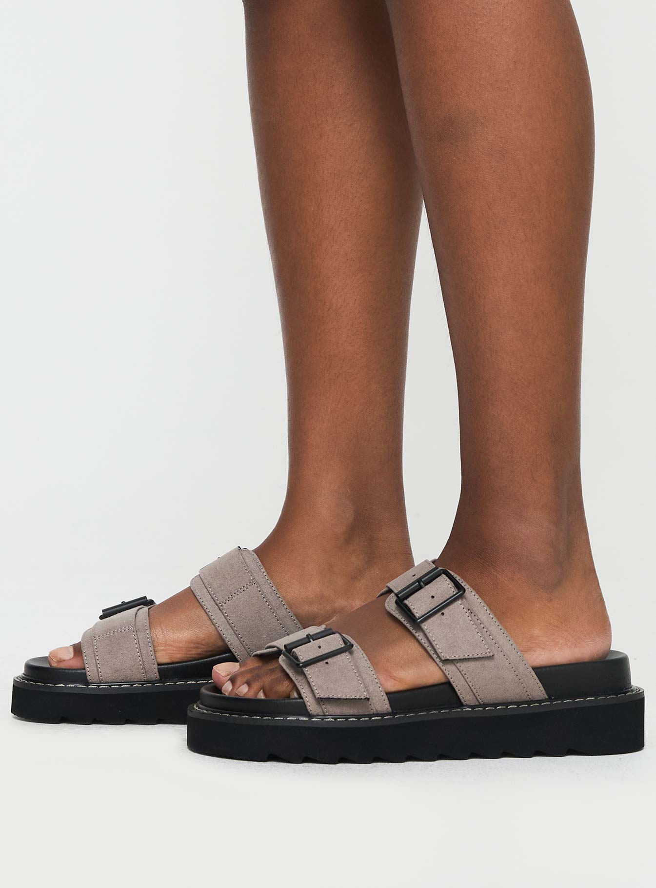Sandals, double adjustable upper straps Chunky treaded sole, padded footbed