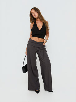 back view of model wearing Princess Polly Silver Moon Tie Pants Charcoal Mid Rise Pants Pants 
