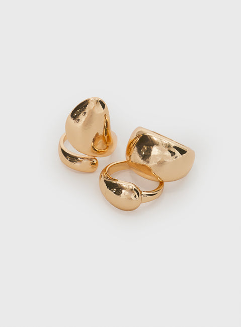 Gold-toned ring pack Pack of three, chunky style, lightweight