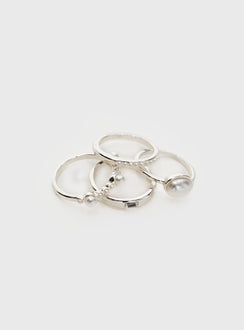 Silver-toned ring pack Set of four, pearl detail, lightweight