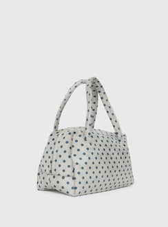 Luellah Faux Suede Boston Bag White / Grey Polka Dot