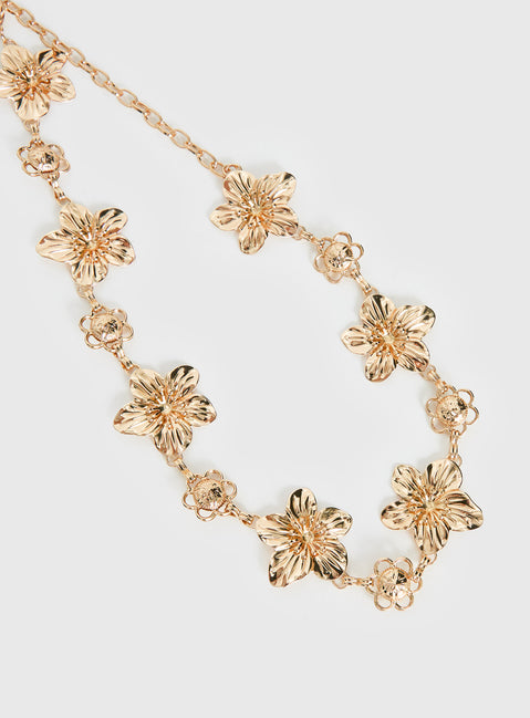 Orvena Floral Chain Belt Gold