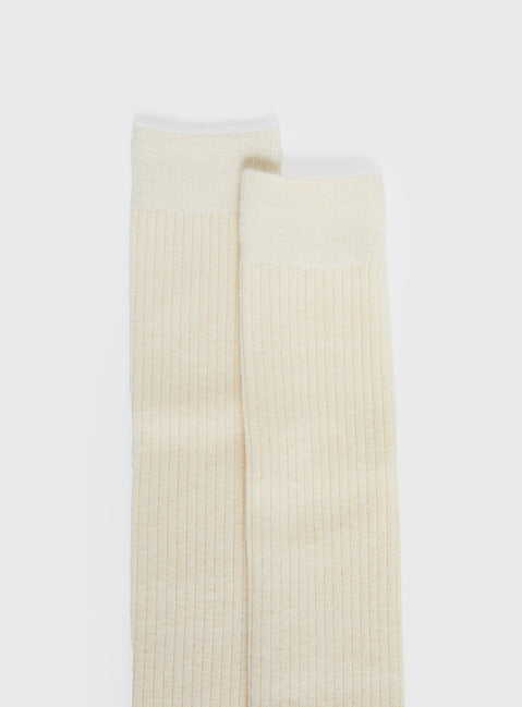 Roxee Knee High Ribbed Socks Cream