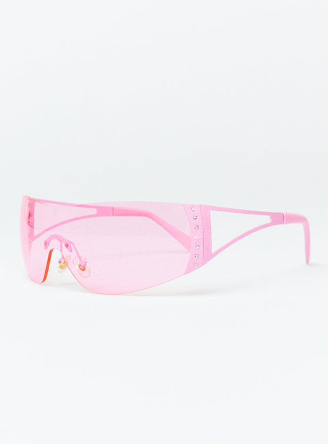 Sunglasses Frameless design Silver toned Silicone nose pads Diamante detail Clear lenses Lightweight
