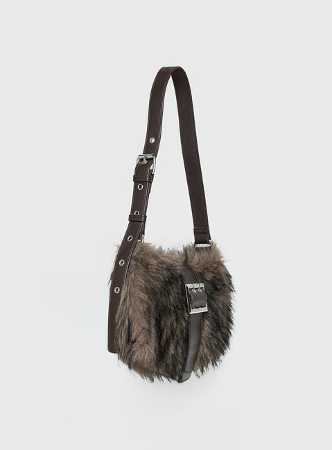 Elliot Faux Fur Shoulder Bag Brown