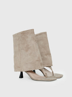 Catch The Light Faux Suede Open Toe Boots Tan