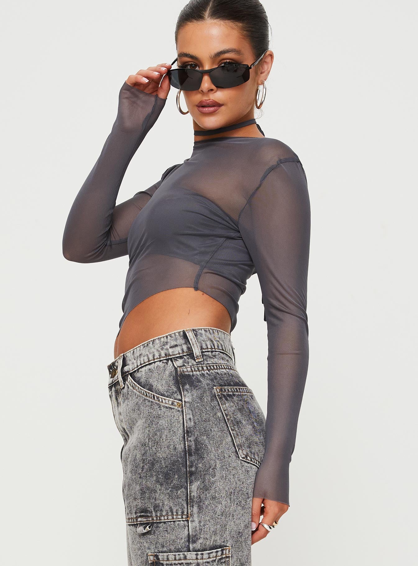 product Princess Polly Full Sleeves High Neck  Marier Long Sleeve Top Slate
