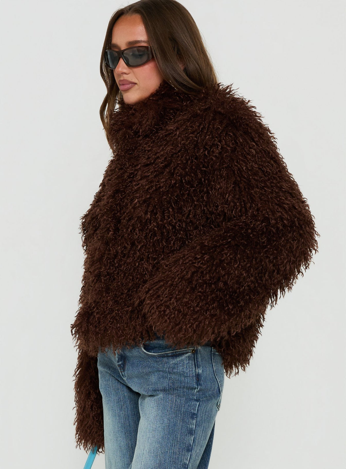 Kaiero Oversized Faux Fur Shag Jacket Brown