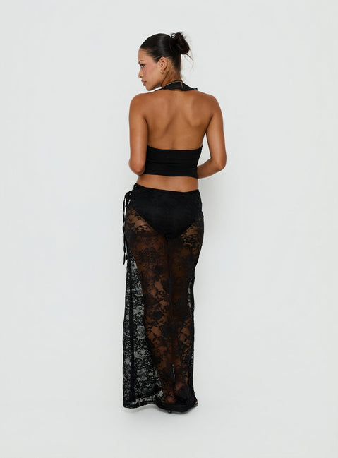 Featuring the Marenya Lace Maxi Skirt Black womens-skirts with fitted floral a-line construction back view of model wearing Princess Polly