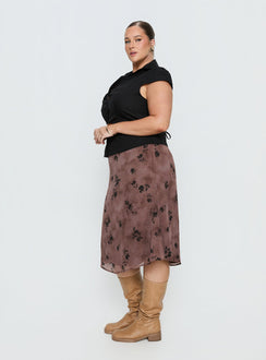   side view of model wearing Princess Polly Moses Midi Skirt Multi Curve Midi Skirts 