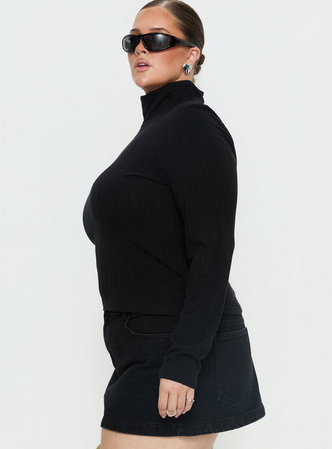 Enisa High Neck Long Sleeve Top Black Curve