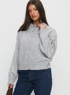 side view of model wearing Princess Polly Nadyna Collared Cardigan Grey Marle 
