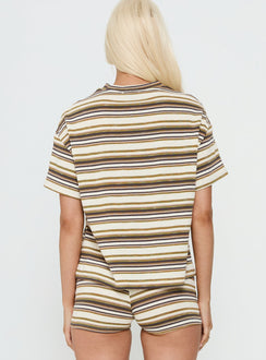Rubez Terry Towelling Boxy Top Brown Stripe