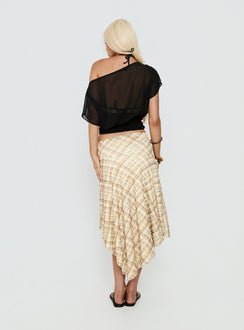 back view of model wearing Princess Polly Dulciana High Split Asymmetrical Midi Skirt Multi Check Midi Skirts 