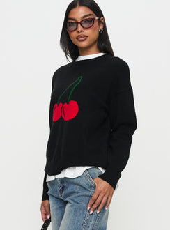side view of model wearing Princess Polly My Dear Knit Sweater Black Longline Jumpers Jumpers 