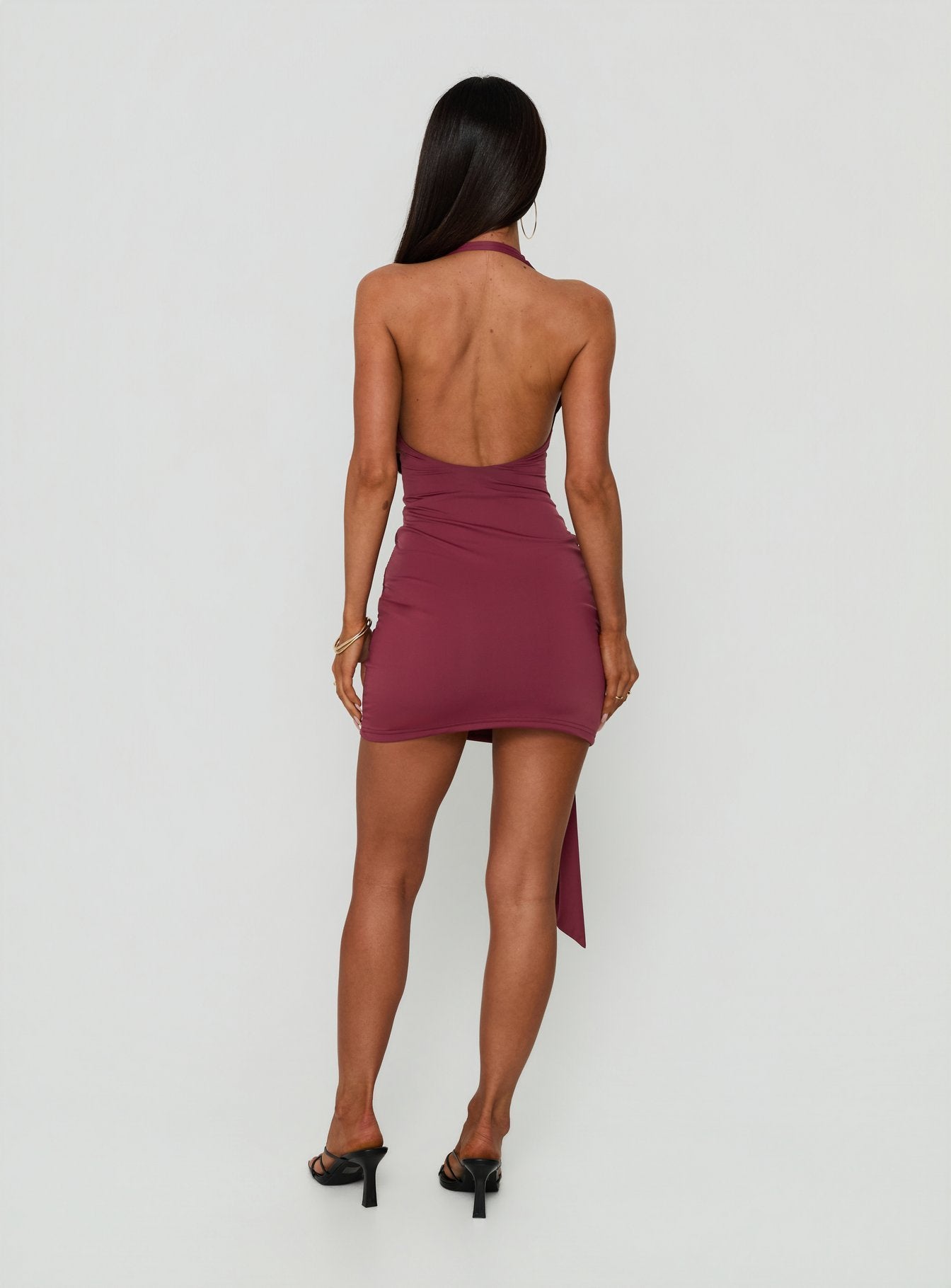 Poppee Halter Tie Detail Mini Dress Burgundy