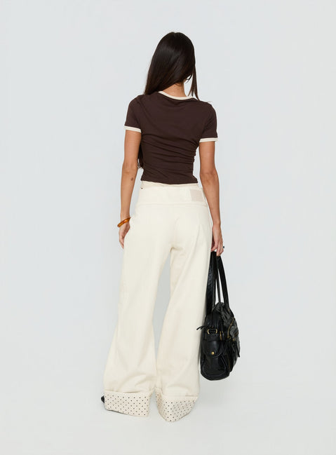 Nikoletta Foldover Jeans Cream / Polka