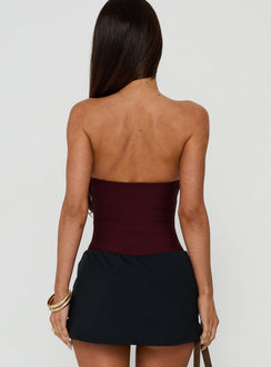 Crafted from the Cintta Strapless Bandage Bodysuit Burgundy in sleeveless womens-bodysuit back view of model wearing Princess Polly