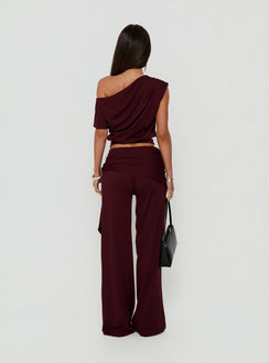 Hadlia Tie Waist Pants Burgundy Tall