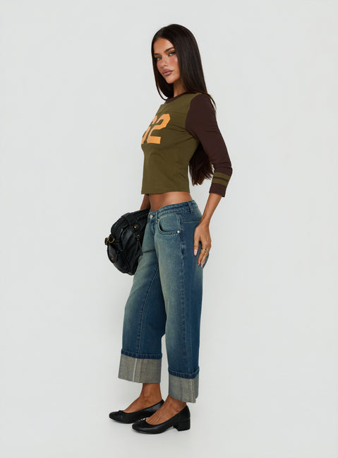 Harrlie Cuffed Cropped Low Rise Jeans Vintage Wash
