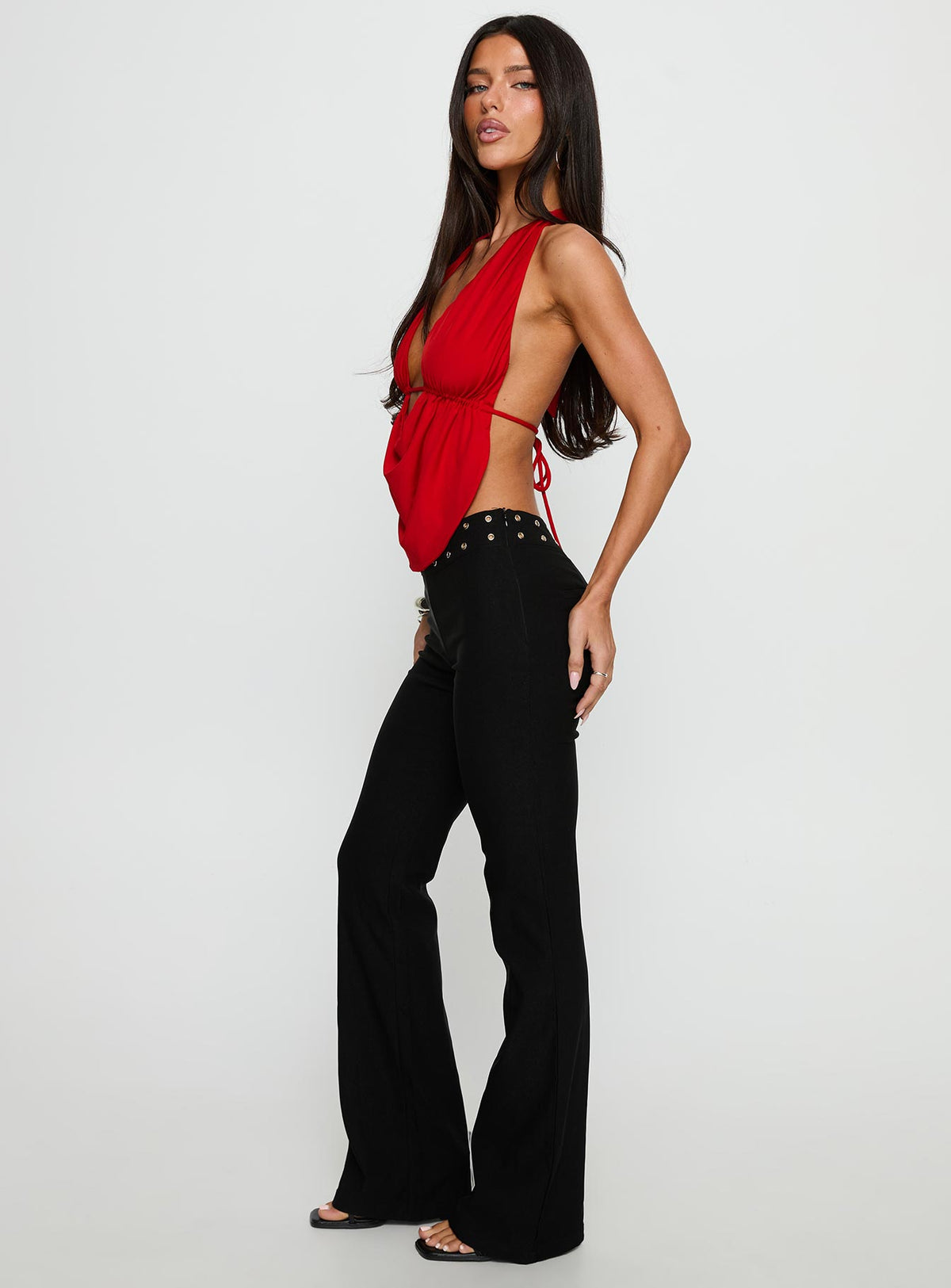 Yevina Eyelet Flare Pant Black Petite