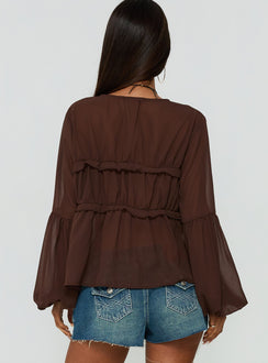 Chasing Sunsets Sheer Long Sleeve Top Chocolate