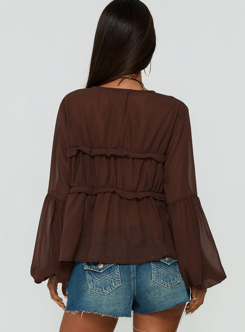 Chasing Sunsets Sheer Long Sleeve Top Chocolate