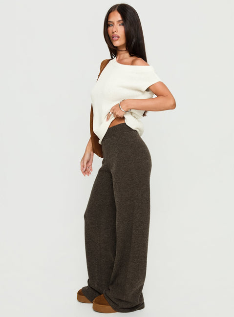 side view of model wearing Princess Polly Karee Knit Pants Brown High Rise Pants 