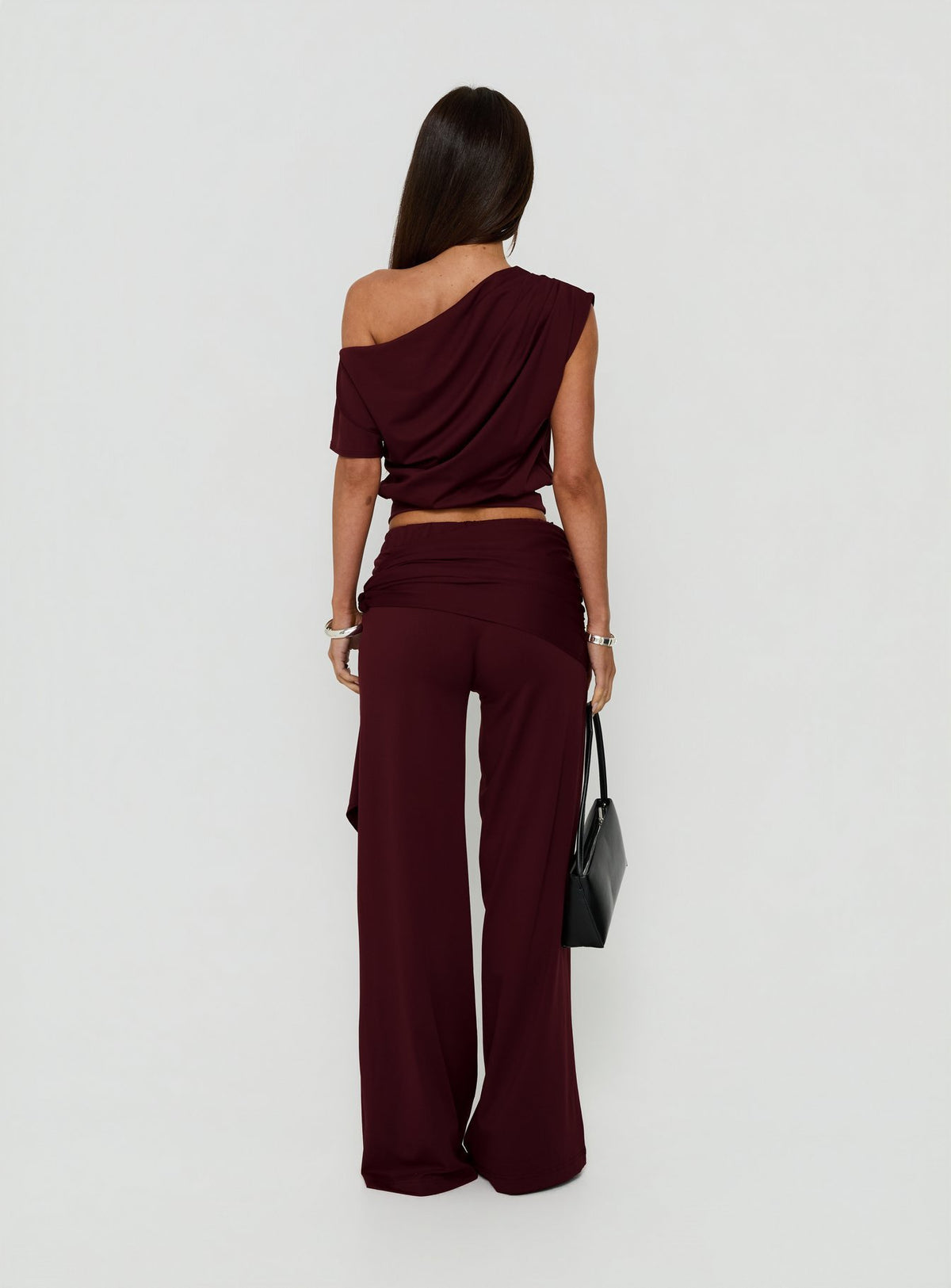 Hadlia Tie Waist Pants Burgundy Petite