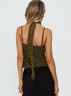 Mishy Scarf Detail Cami Top Olive Polka