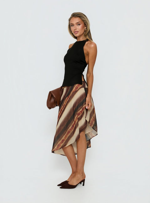 Esmira Asymmetrical Midi Skirt Brown Stripe Tall