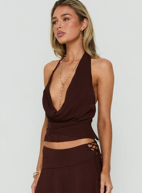 Evaleine Chiffon Cowl Neck Top Chocolate