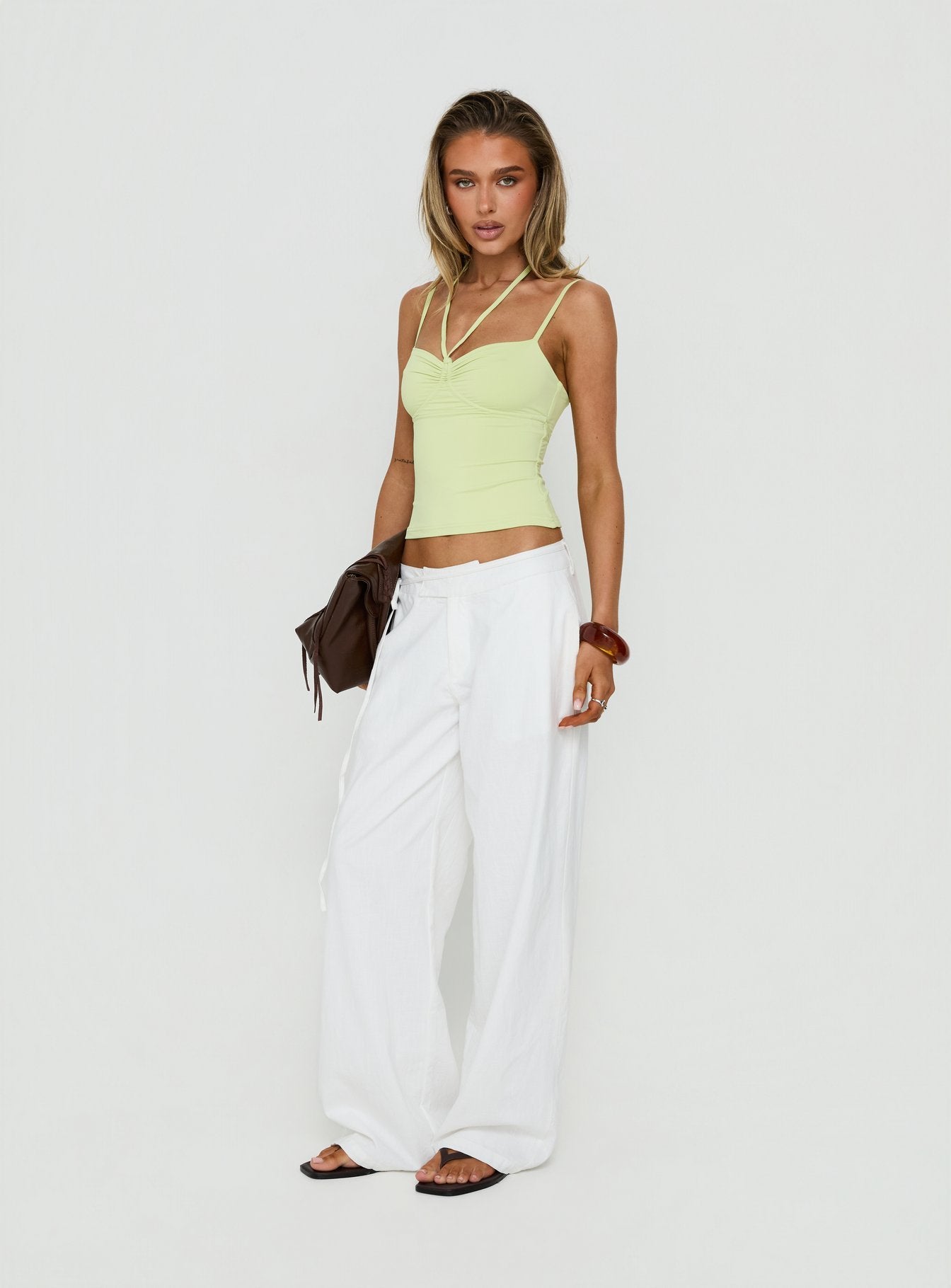 Explore Mylana Straight Leg Tie Pants White womens-regular-pants with mid-rise product Princess Polly