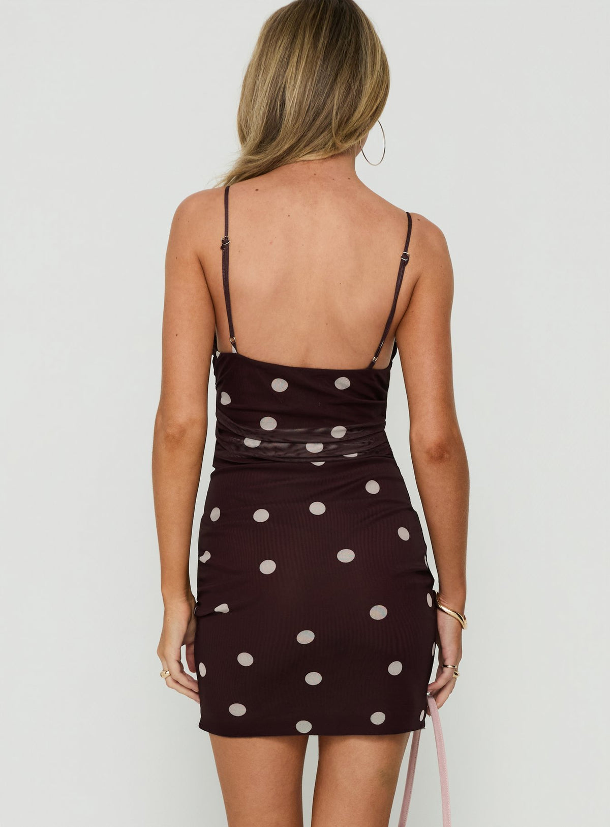 Edesia Ruched Mini Dress Chocolate Polka Dot
