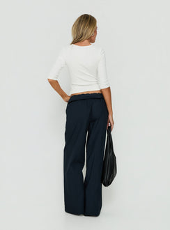 Designed with the Amaiza Frill Drawstring Straight Leg Pants Navy in womens-regular-pants with high-rise back view of model wearing Princess Polly