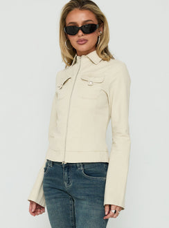 Kelehan Long Sleeve Zip Front Jacket Stonewashed Cream