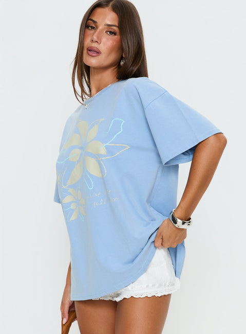Full Bloom Oversized Graphic Tee Washed Blue