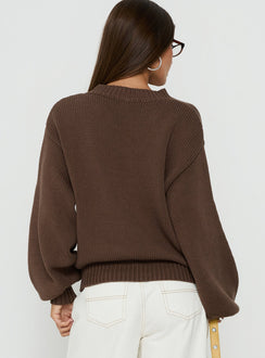 Harmony Balloon Sleeve Knit Sweater Dark Brown