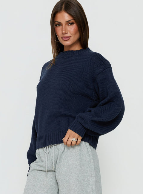 Harmony Balloon Sleeve Knit Sweater Navy